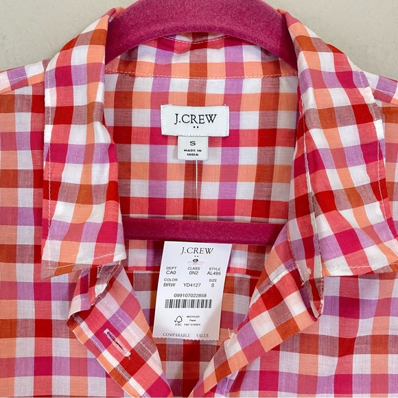 J. Crew Pink Gingham Plaid Cotton Button Up Shirt in Signature Fit NWT Size S - Picture 3 of 12